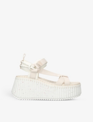CHLOÉ CHLOE WOMENS TAUPE COMB NAMA RECYCLED-NYLON AND WOVEN-BLED WEDGE SANDALS,66413227