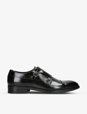 KURT GEIGER LONDON: Hunter monk-strap buckled leather shoes