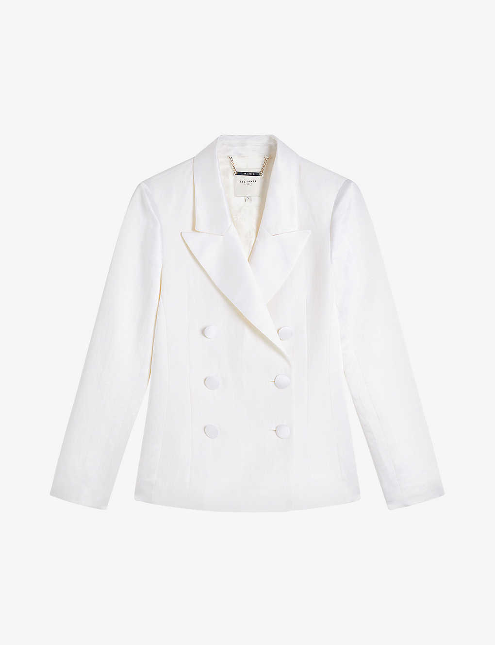 Shop Ted Baker Astaa Double-breasted Woven Blazer In Cream