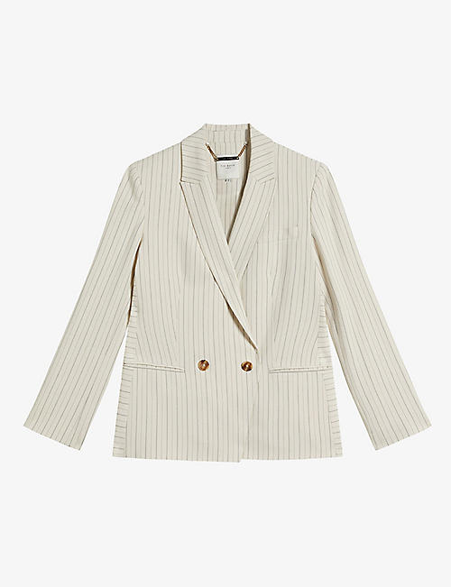 TED BAKER: Double-breasted pinstripe stretch-woven blazer