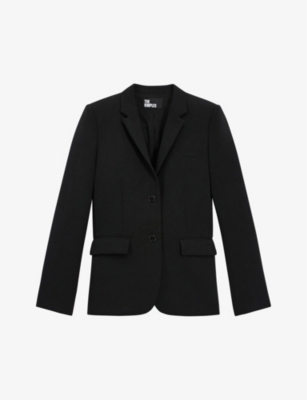 The Kooples Womens Bla01 Notched-lapel Stretch-woven Blazer In Black