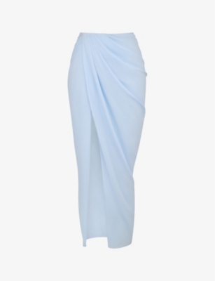 House Of Cb Womens Soft Blue Vesper Floral-print Stretch-woven Maxi Skirt