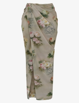House Of Cb Womens Vintage Floral Vesper Floral-print Stretch-woven Maxi Skirt In Cream