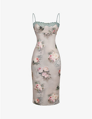 HOUSE OF CB: Venus floral-print satin midi dress