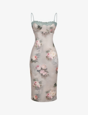 HOUSE OF CB: Venus floral-print satin midi dress