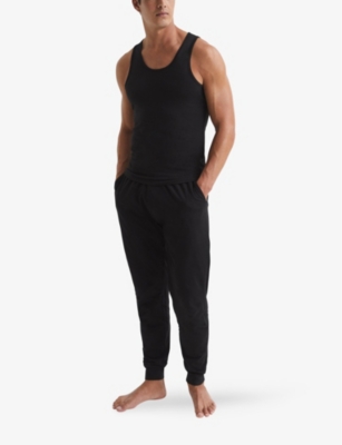 Reiss Black Textured Crew Neck Ribbed Vest In Black