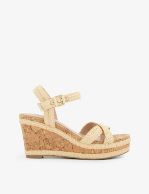 Dune Womens Natural-plain Synthetic Kelisia Braided Cork-wedge Sandals