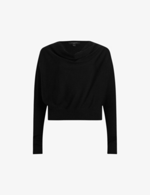 Allsaints Wool-cashmere Cropped Ridley Sweater In Black