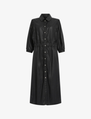 Allsaints Osa Coated Denim Midi Shirt Dress In Black | ModeSens