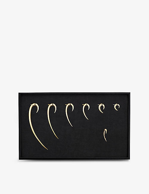 SHAUN LEANE: Iconic Hook yellow-gold vermeil plated sterling-silver and 0.04ct diamond earring box set