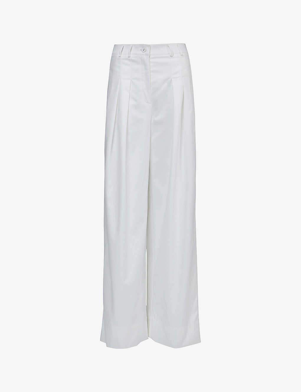 Leem Womens Off White Pleated Wide-leg Cotton-blend Trousers