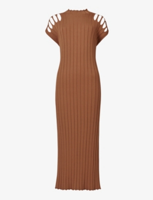 LEEM: Cut-out shoulder knitted maxi dress