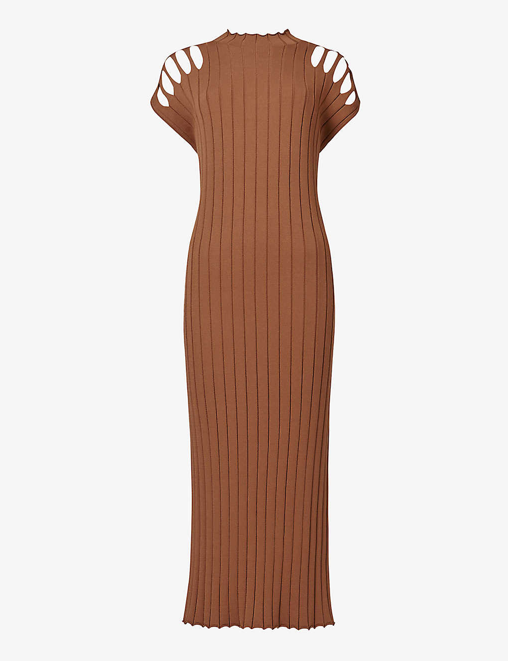 Leem Womens Camel Cut-out Shoulder Knitted Maxi Dress In Tan