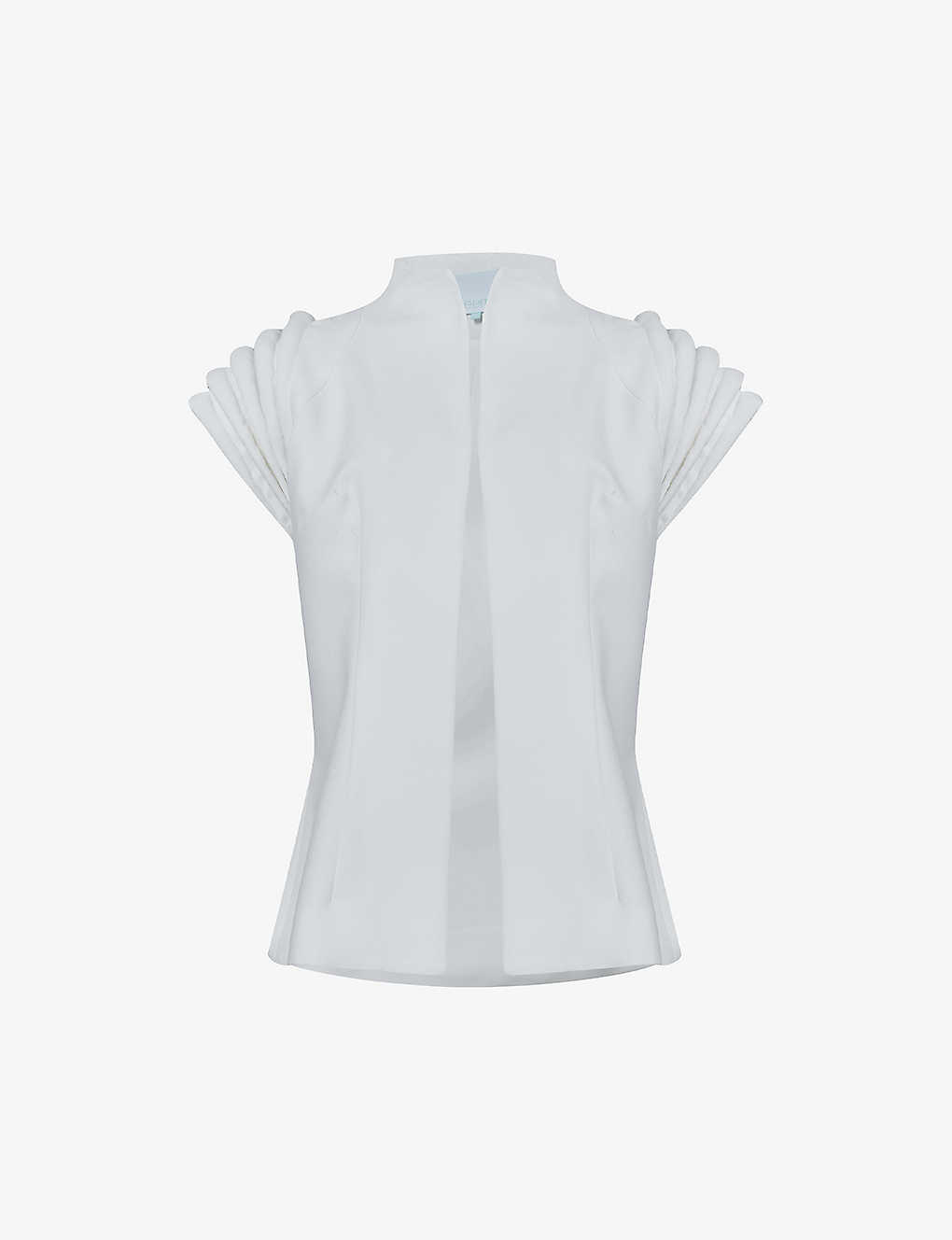Leem Womens Off White Tubular-detail High-neck Relaxed-fit Woven Vest