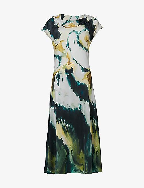 LEEM: Marble-print relaxed-fit stretch-woven midi dress