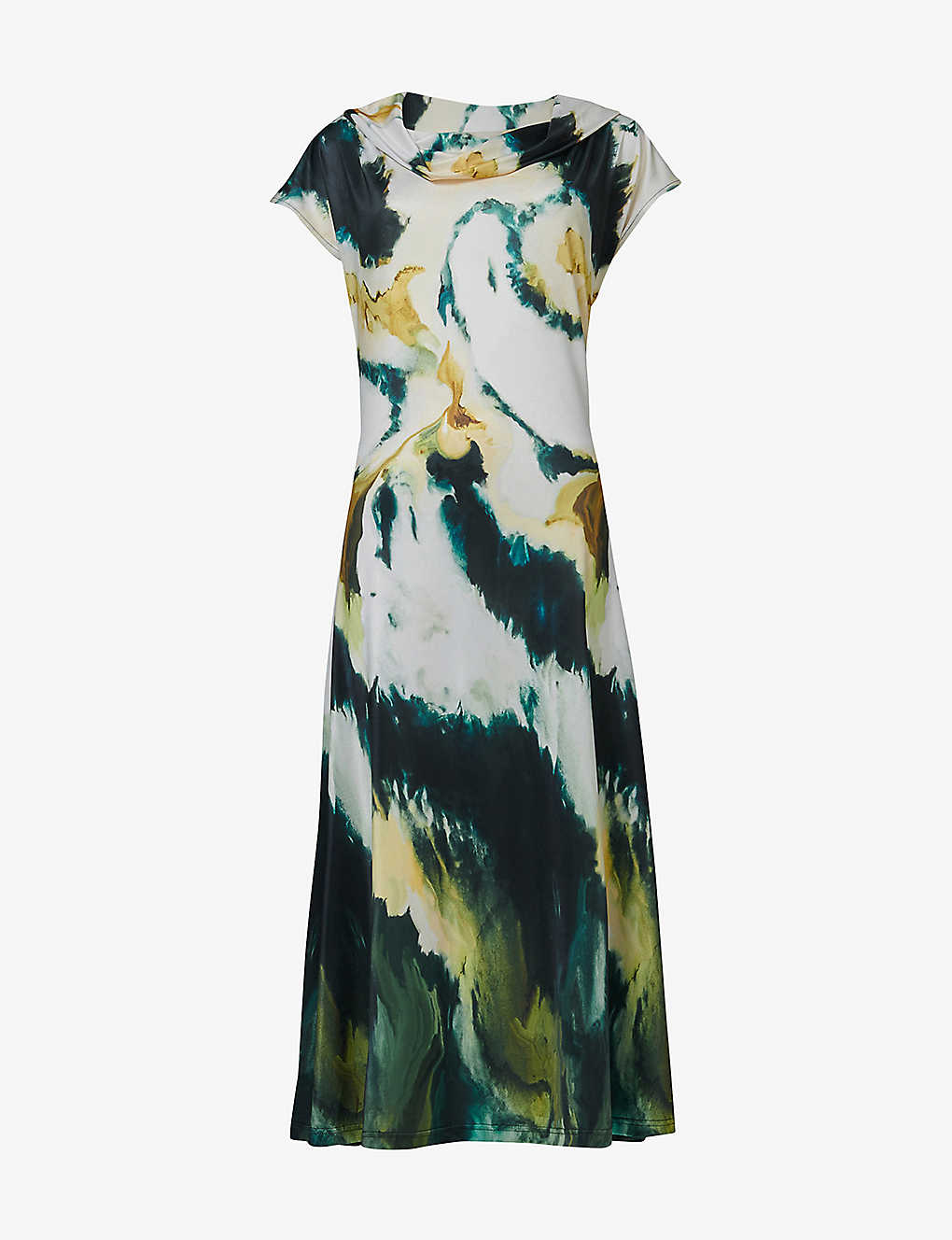 Leem Womens Green Multi Marble-print Relaxed-fit Stretch-woven Midi Dress