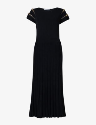 LEEM: Zip-embellished pleated slim-fit knitted maxi dress