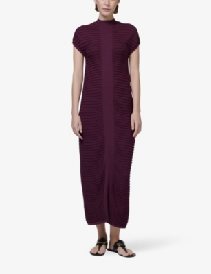 Shop Leem Women's Burgundy High-neck Pleated Relaxed-fit Knitted Maxi Dress