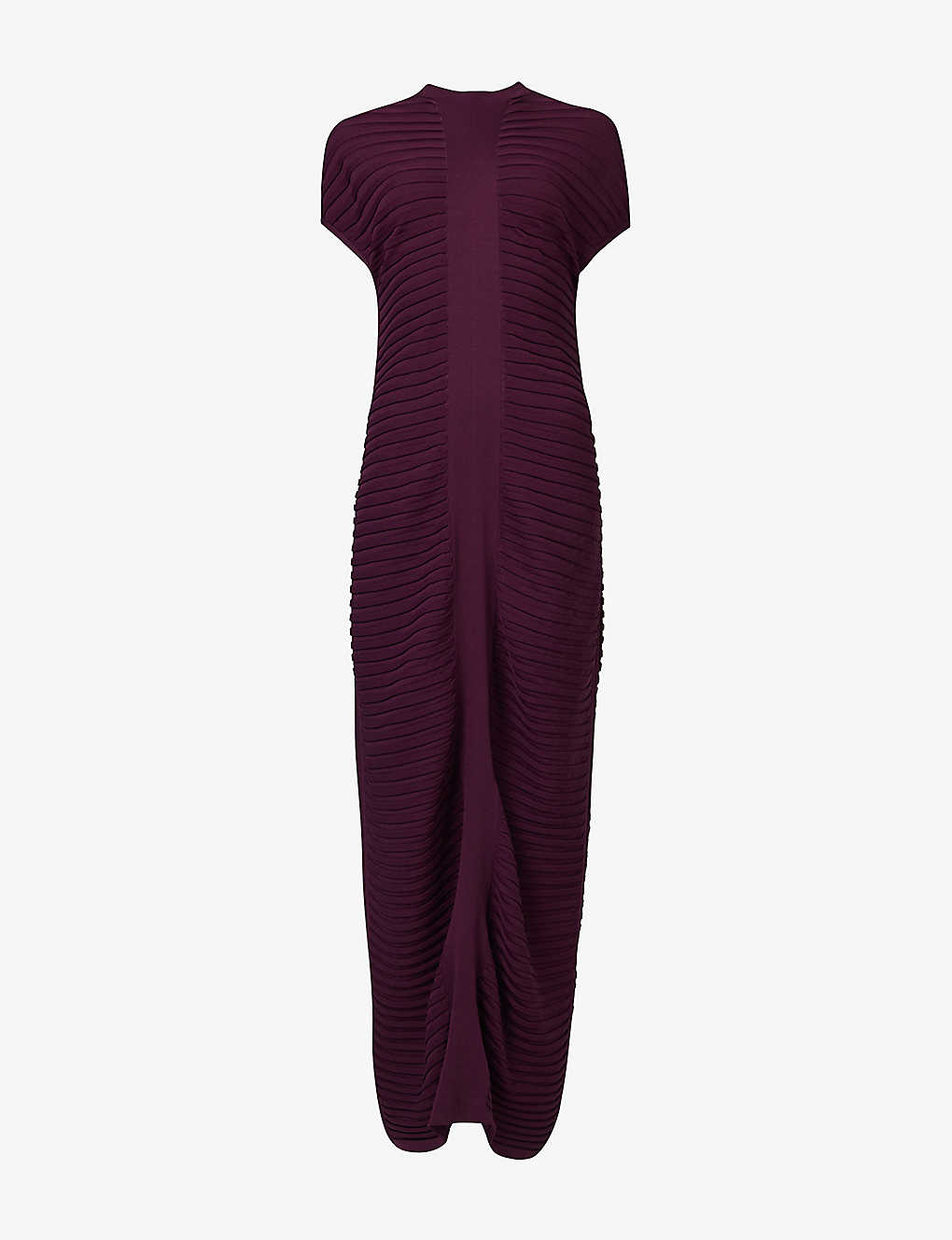 Leem Womens Burgundy High-neck Pleated Relaxed-fit Knitted Maxi Dress