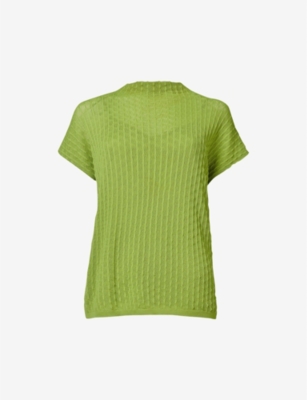 LEEM: Bubble-stitch high-neck relaxed-fit knitted top