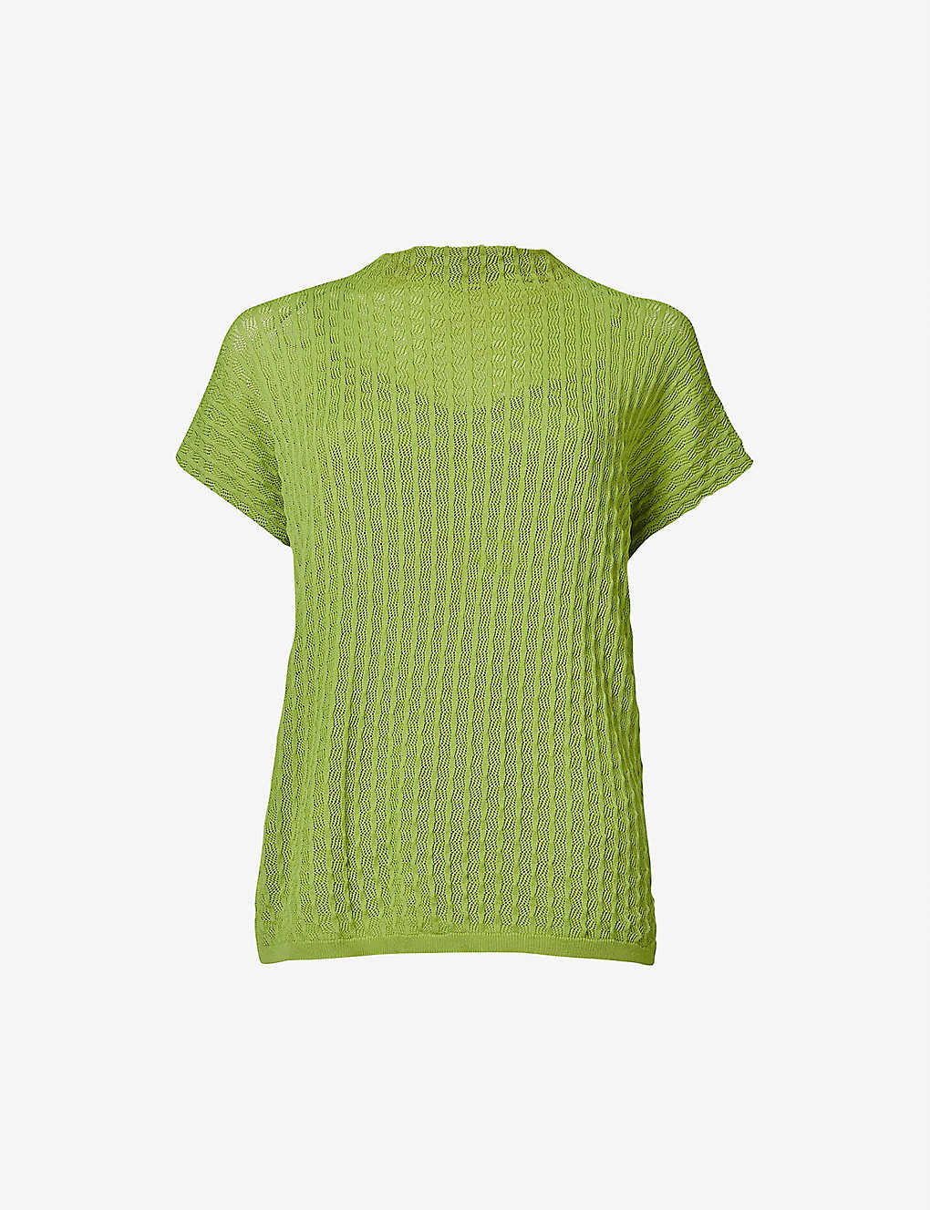 Leem Womens Acid Green Bubble-stitch High-neck Relaxed-fit Knitted Top