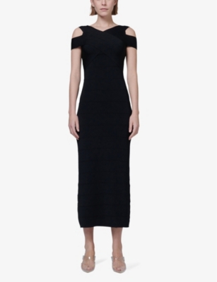 Leem Womens Black Open-shoulder Relaxed-fit Stretch-knit Maxi Dress In Black