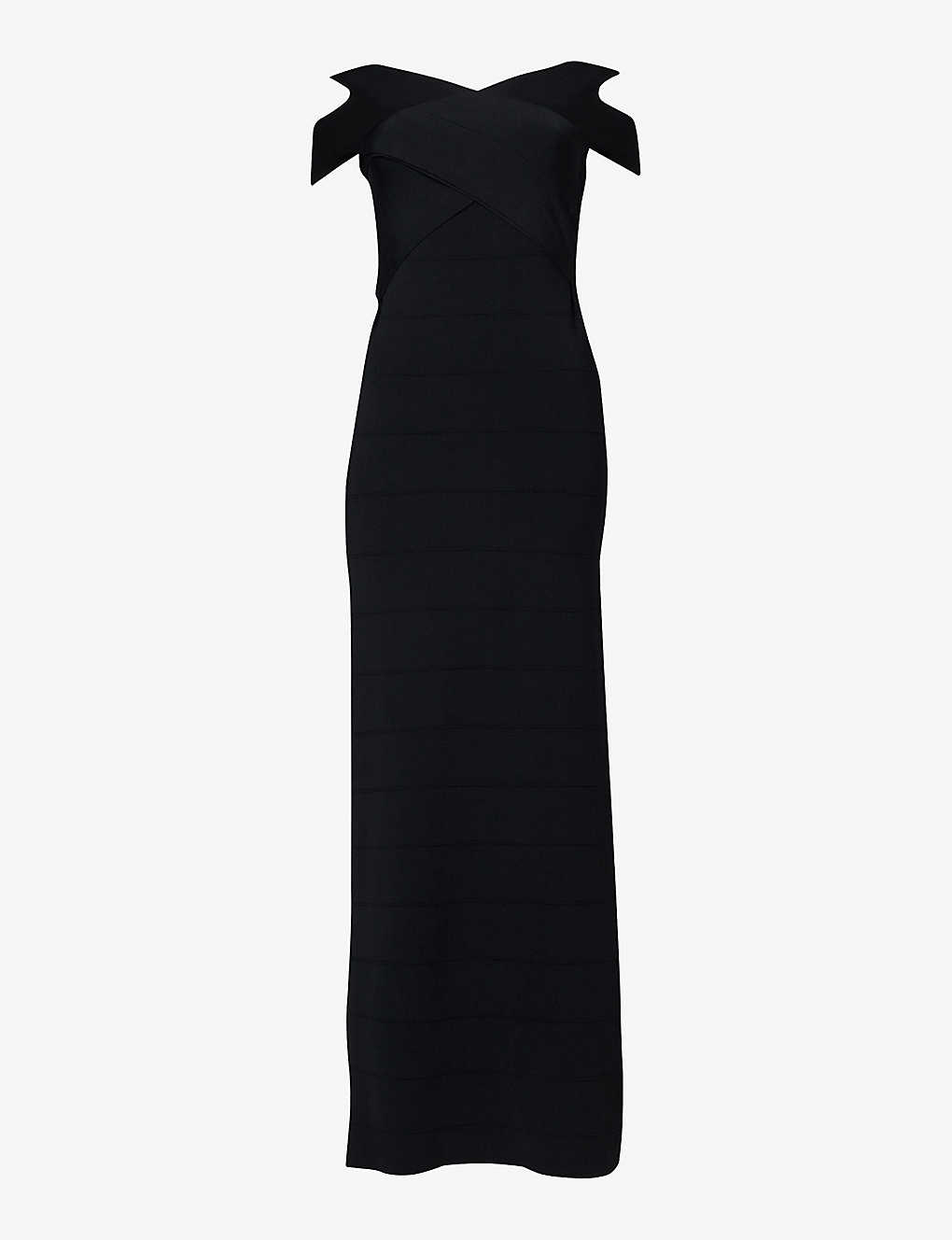 Leem Womens Black Open-shoulder Relaxed-fit Stretch-knit Maxi Dress