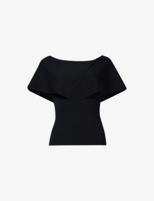 Leem Womens Black Sailor-collar Slim-fit Knitted Top