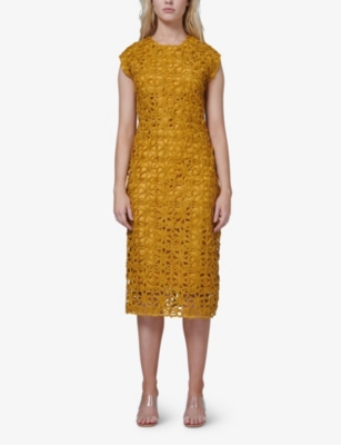 Shop Leem Women's Mustard Floral-lace Woven Midi Dress