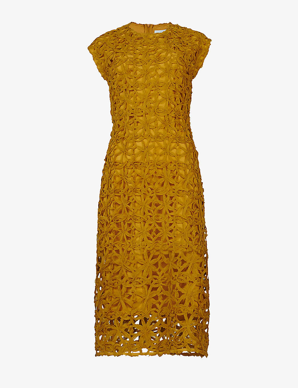 Leem Womens Mustard Floral-lace Woven Midi Dress