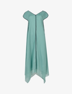 Leem Womens Aqua Quilted-shoulder Contrast-piping Chiffon Midi Dress