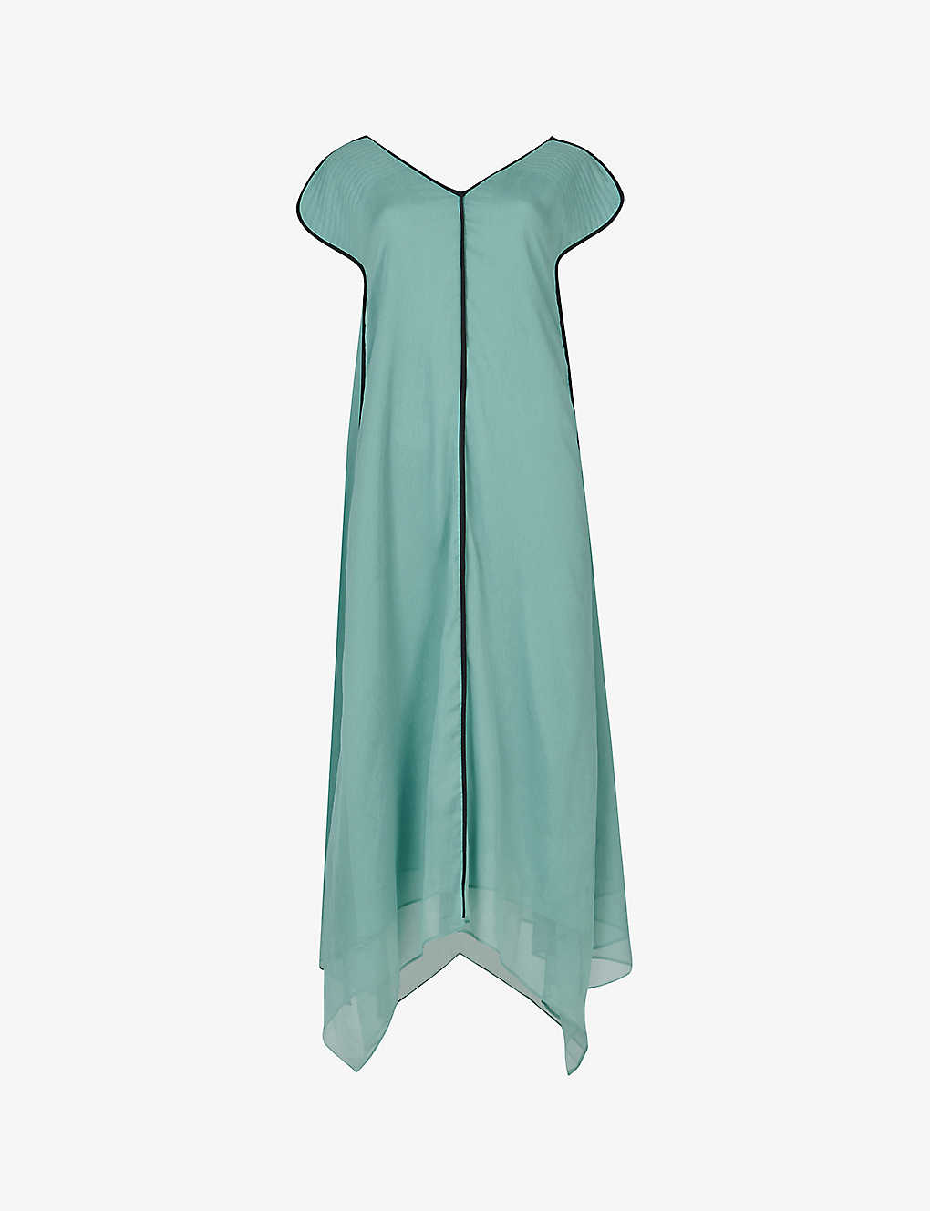 Leem Womens Aqua Quilted-shoulder Contrast-piping Chiffon Midi Dress