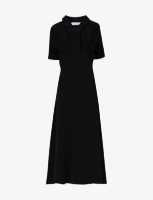 Leem Womens Black Puff-sleeve V-neck Woven Midi Dress