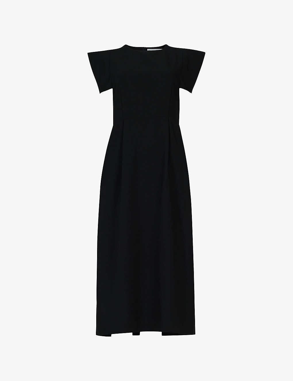 Leem Womens Black Open-sleeve Stretch-woven Midi Dress