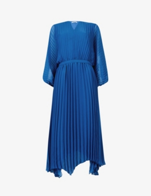 LEEM: Handkerchief-hem pleated woven midi dress