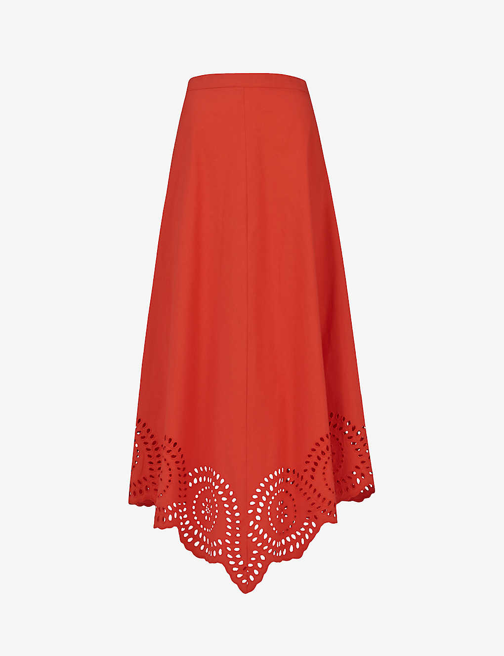 Leem Womens Blood Orange Broderie Anglaise-embrodiered Cotton Midi Skirt