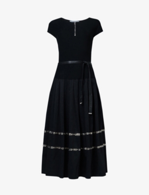 Leem Womens Black Belted Half-zip Woven Midi Dress