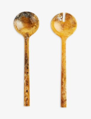 Soho Home Brown Henrietta Marble-effect Resin Salad Servers Set Of Two