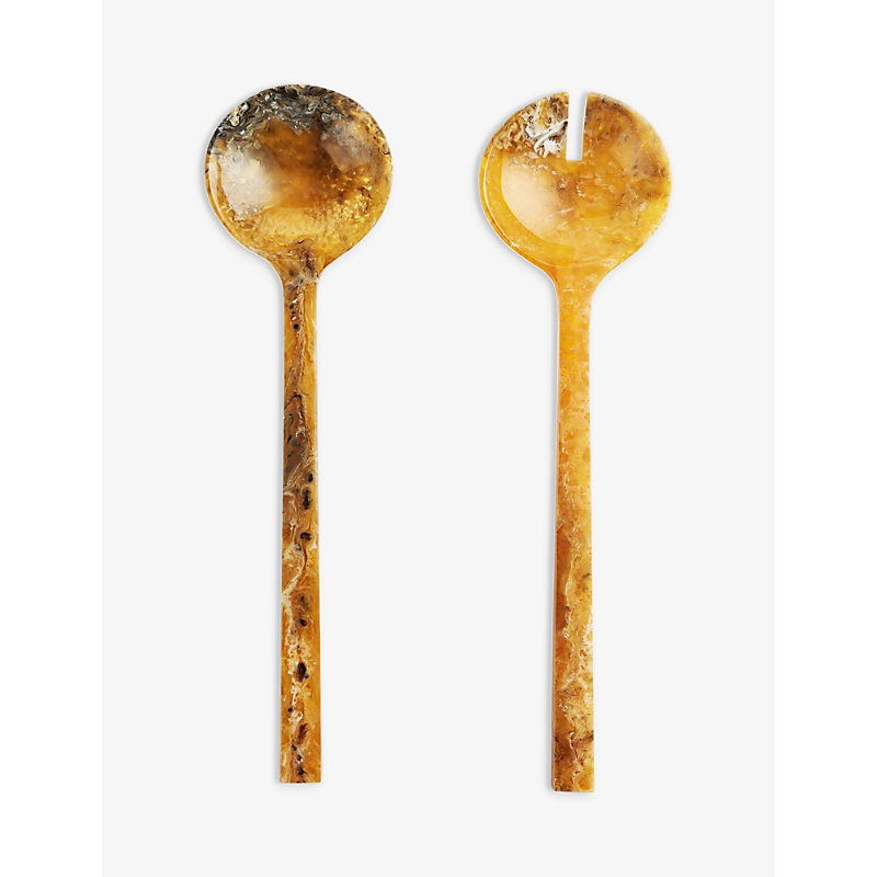 Soho Home Brown Henrietta Marble-effect Resin Salad Servers Set Of Two