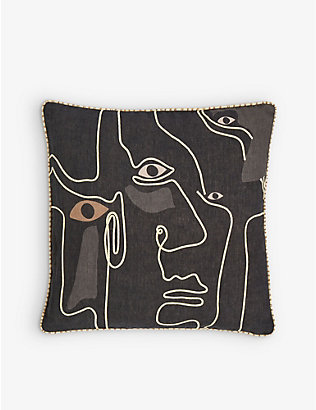 SOHO HOME: Louis face-print linen cushion 50cm x 50cm