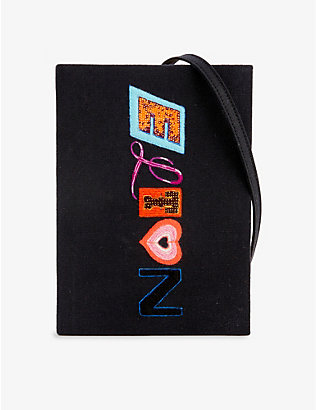: Elton John x Olympia Le-Tan brand-embroidered cotton-blend clutch bag