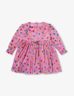 Stella Mccartney Pink Dress For Baby Girl With Hearts In Viola/multicolor