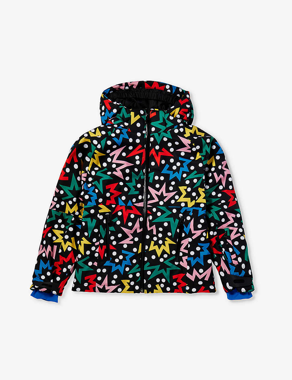 Stella Mccartney Kids' Starburst-print Hooded Stretch Recycled-polyester Jacket 4-14 Years In Black/colourful