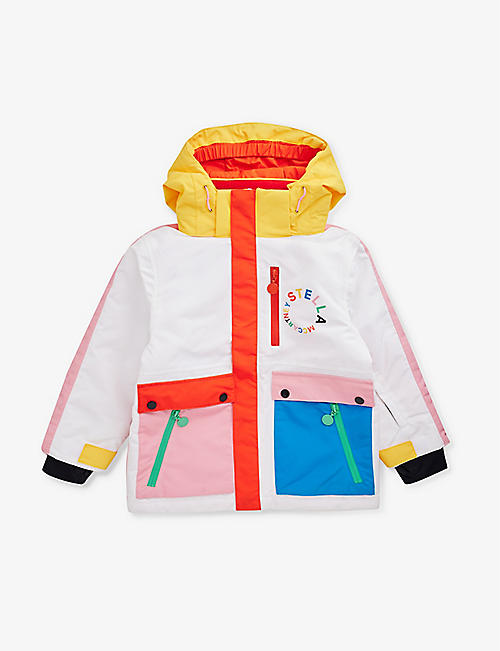 STELLA MCCARTNEY: Colour-block hooded recycled-polyester jacket 4-14 years