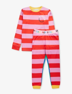 Stella Mccartney Kids' Striped Brand-print Stretch-recycled Polyamide Tracksuit 4-14 Years In Rosso/rosa