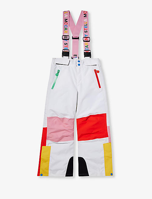 STELLA MCCARTNEY: Colour-block brand-print recycled-polyester ski trousers 4-14 years
