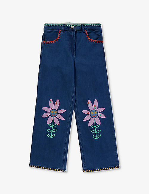 STELLA MCCARTNEY: Flower-embellished contrast-stitch stretch organic-cotton jeans 4-12 years