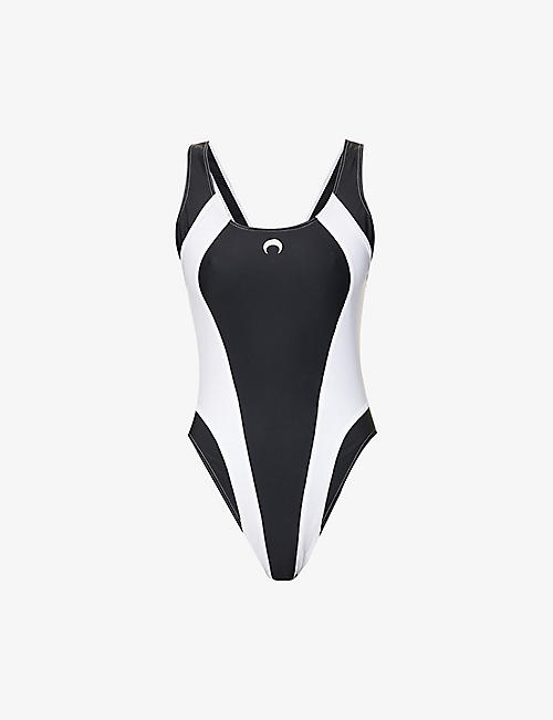 MARINE SERRE: Logo-embossed panelled swimsuit