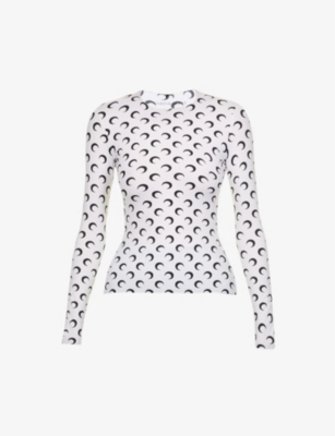 Marine Serre White Recycled Moon Jersey Second Skin Crewneck T-shirt In White