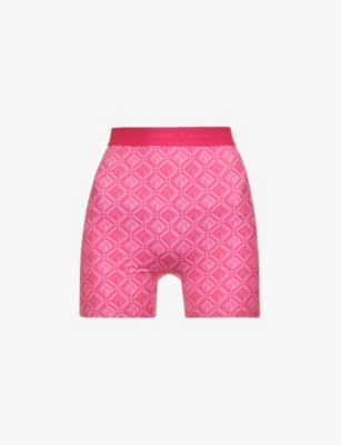 Marine Serre Womens Pink Moon-print Slim-fit Stretch-recycled Polyamide Shorts